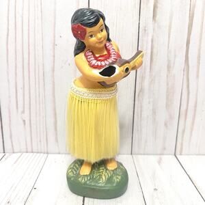 Vintage Hawaiian Hula Girl Dancing Ukelele 7" Nodder Figure Red Lei **Broken**